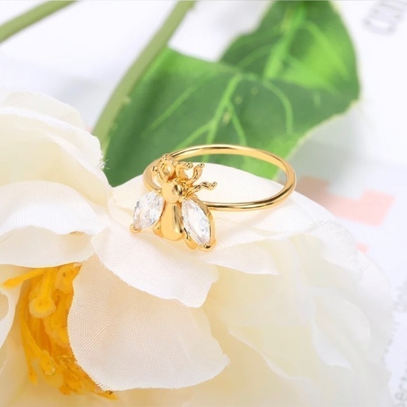 Platinum Plated Bee Ring With Diamond Wing Accents - Picture 3 of 5